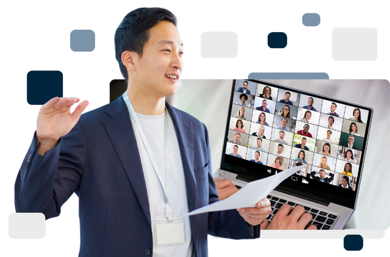 Presenter holding a sheet of paper with data from SL Capital on a webinar.