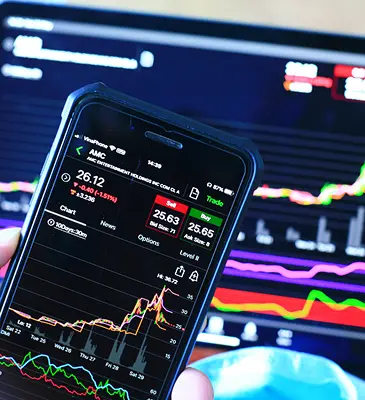 phone screen with stock ticker information being displayed.